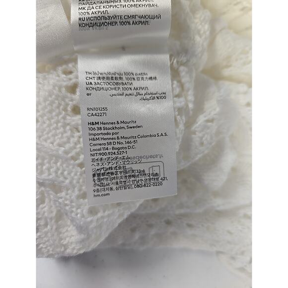H&M Divided Womens Top Ivory Peplum Flounce Pointelle Knit Sweater Fairy Size S - Picture 9 of 11